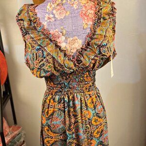 Ladies Long Valencia V Neck Silk Dress Resort Wear One Size Fits Most